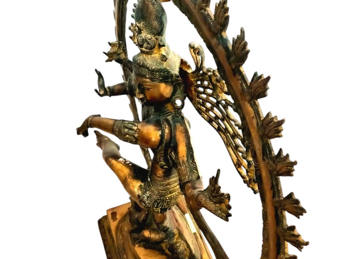 Ancient Indian solid brass sculpture - God Shiva dancing in the circle of fire For Sale 4