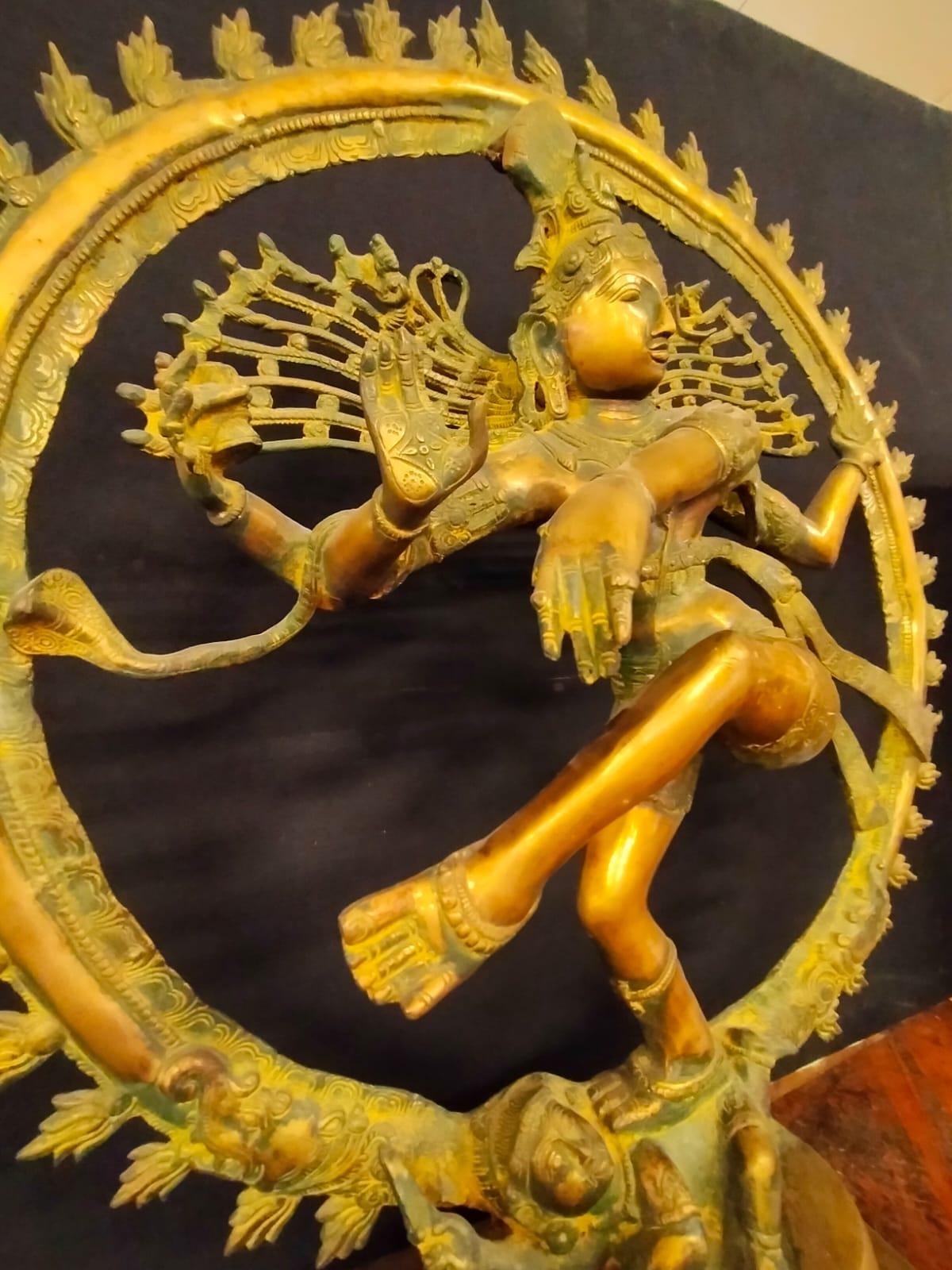 Late 19th Century Ancient Indian solid brass sculpture - God Shiva dancing in the circle of fire For Sale