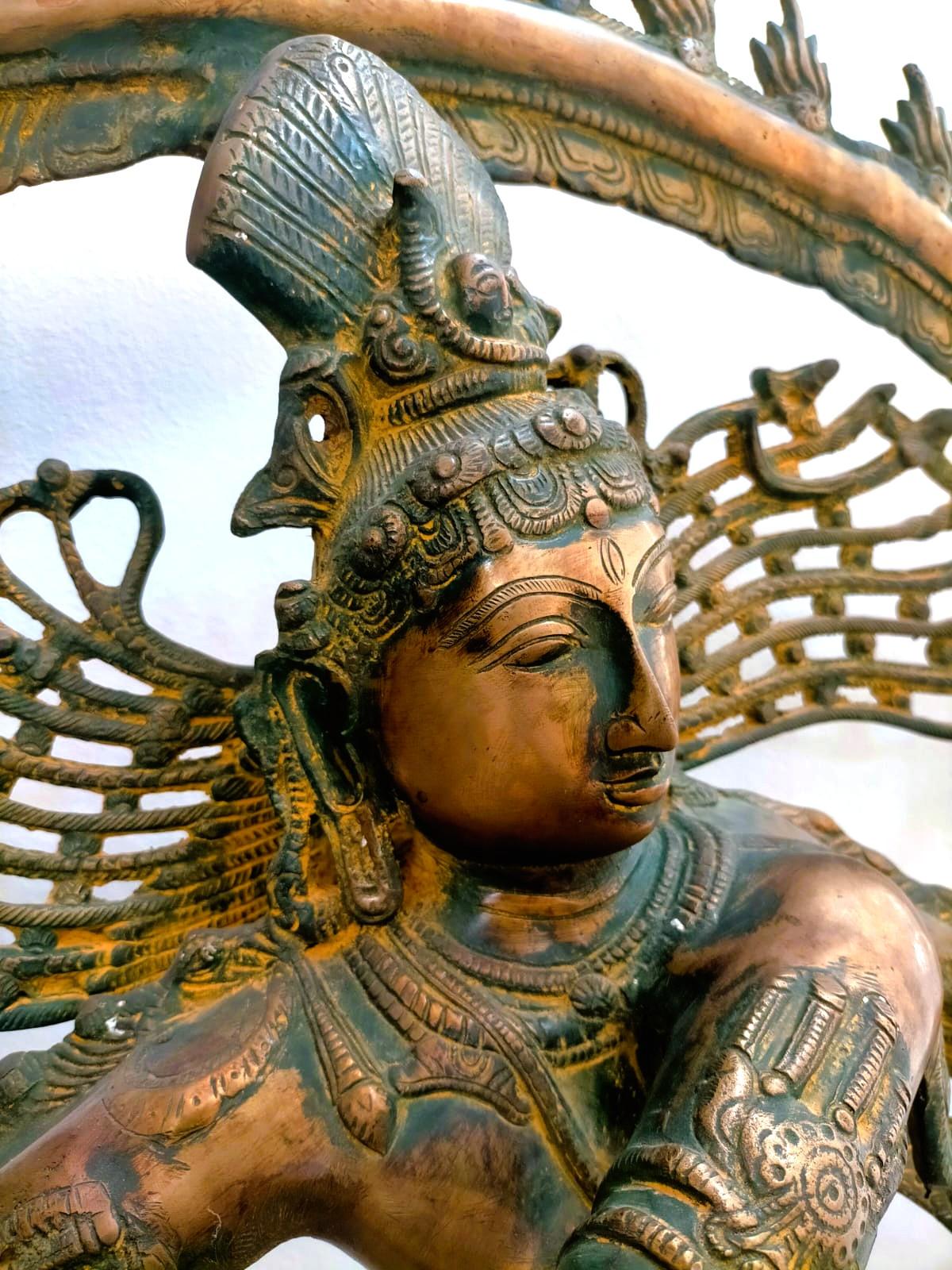 Late 19th Century Ancient Indian solid brass sculpture - God Shiva dancing in the circle of fire For Sale