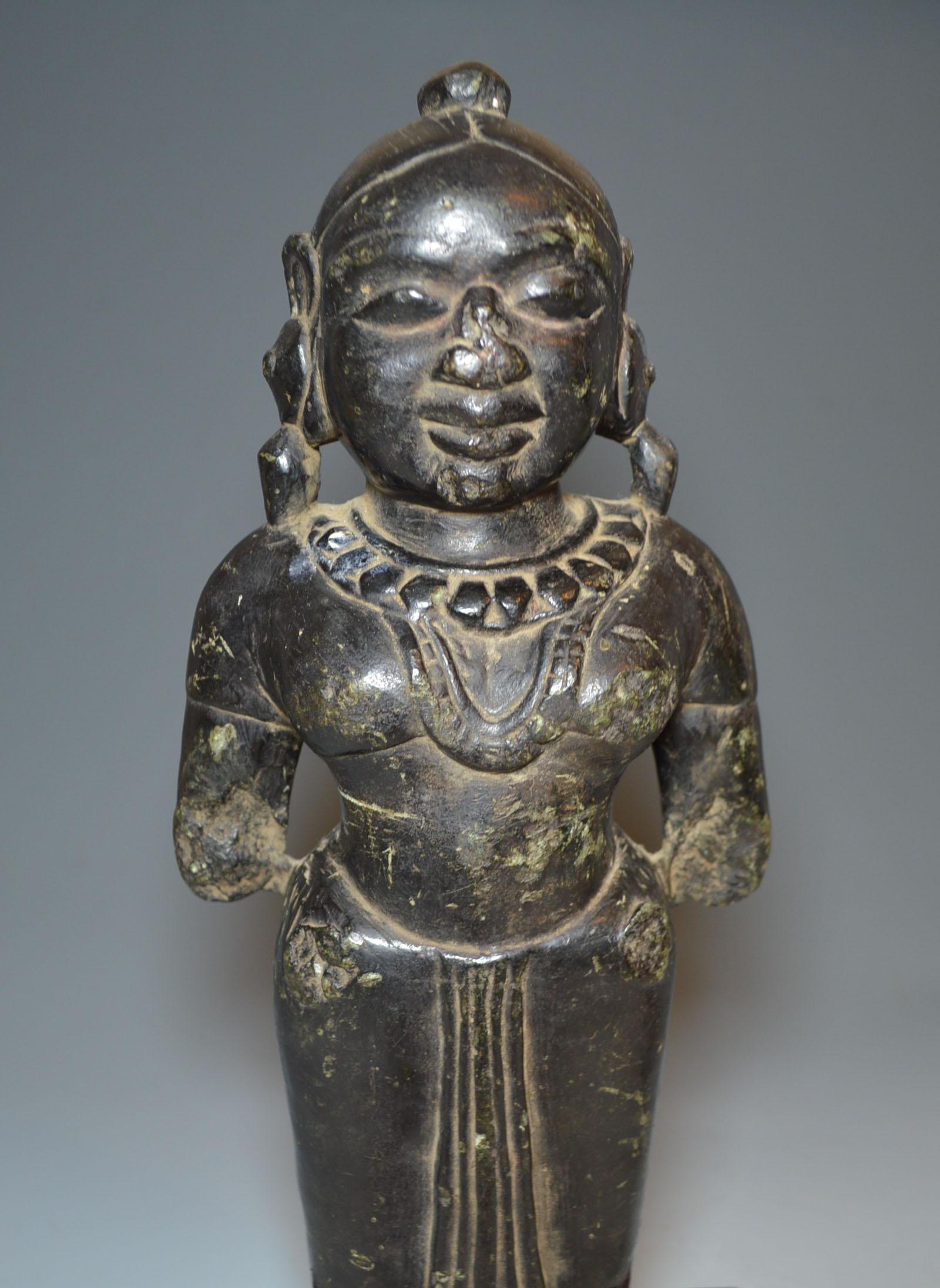 Ancient Indian Stone Hindu Female Goddess Figure, circa 16th Century In Fair Condition In London, GB