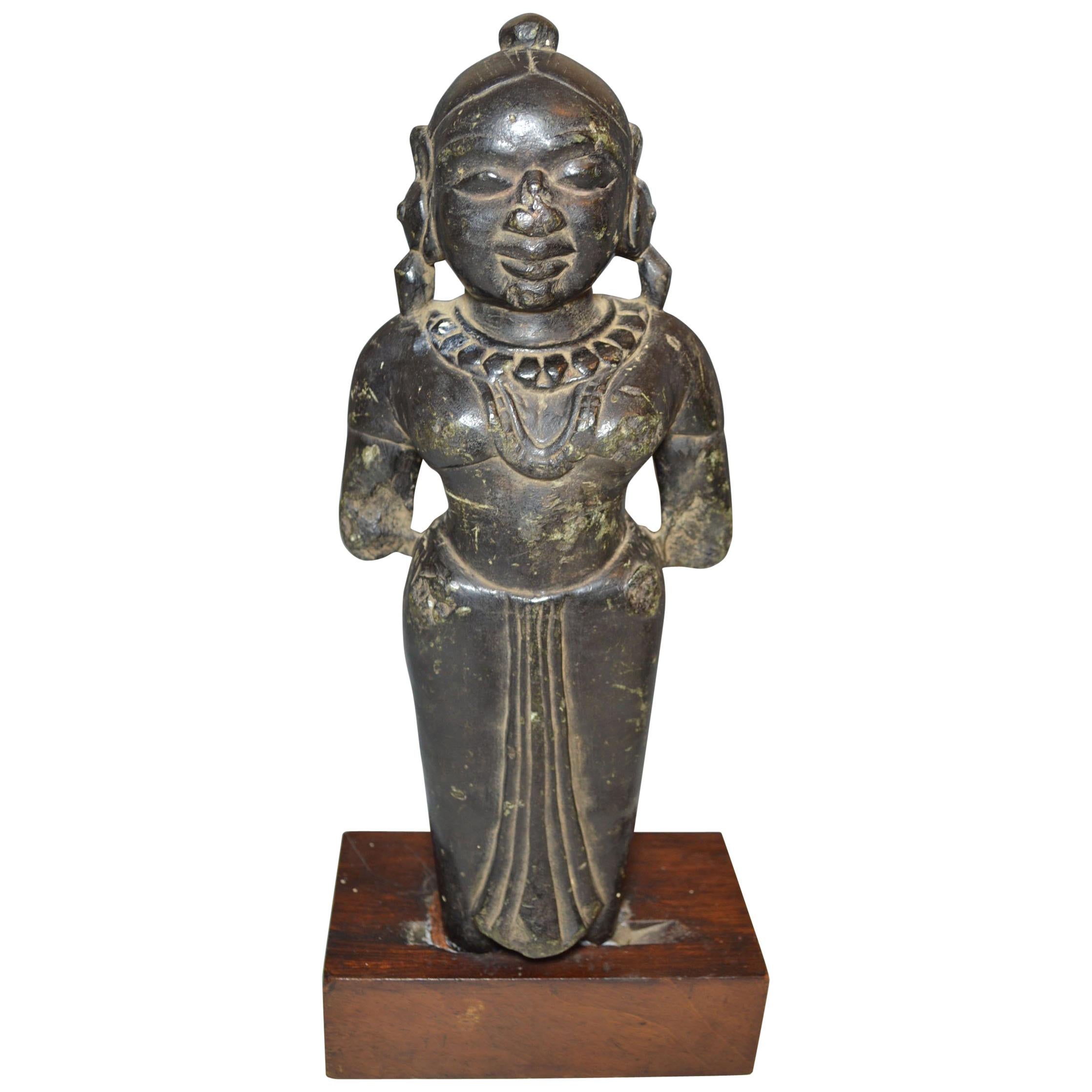 Ancient Indian Stone Hindu Female Goddess Figure, circa 16th Century