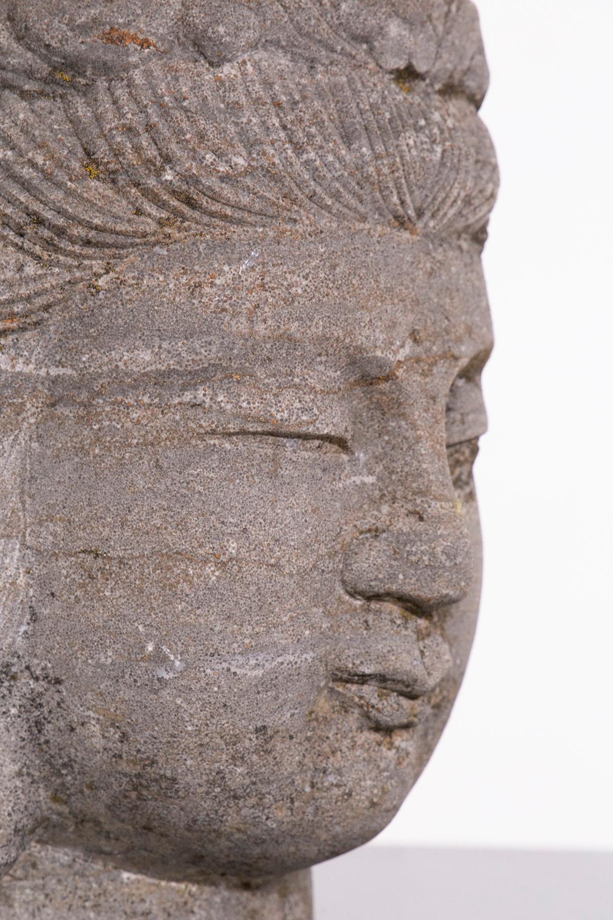 Indian Ancient Indonesian Buddha or Siwa Statue in lava stone