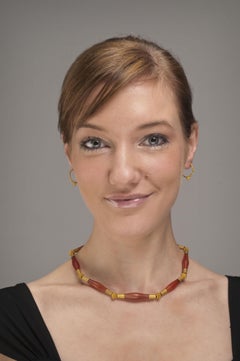 Ancient Indus Valley Carnelian Beads with Gold Caps, "Mulberry" 20k Gold Beads