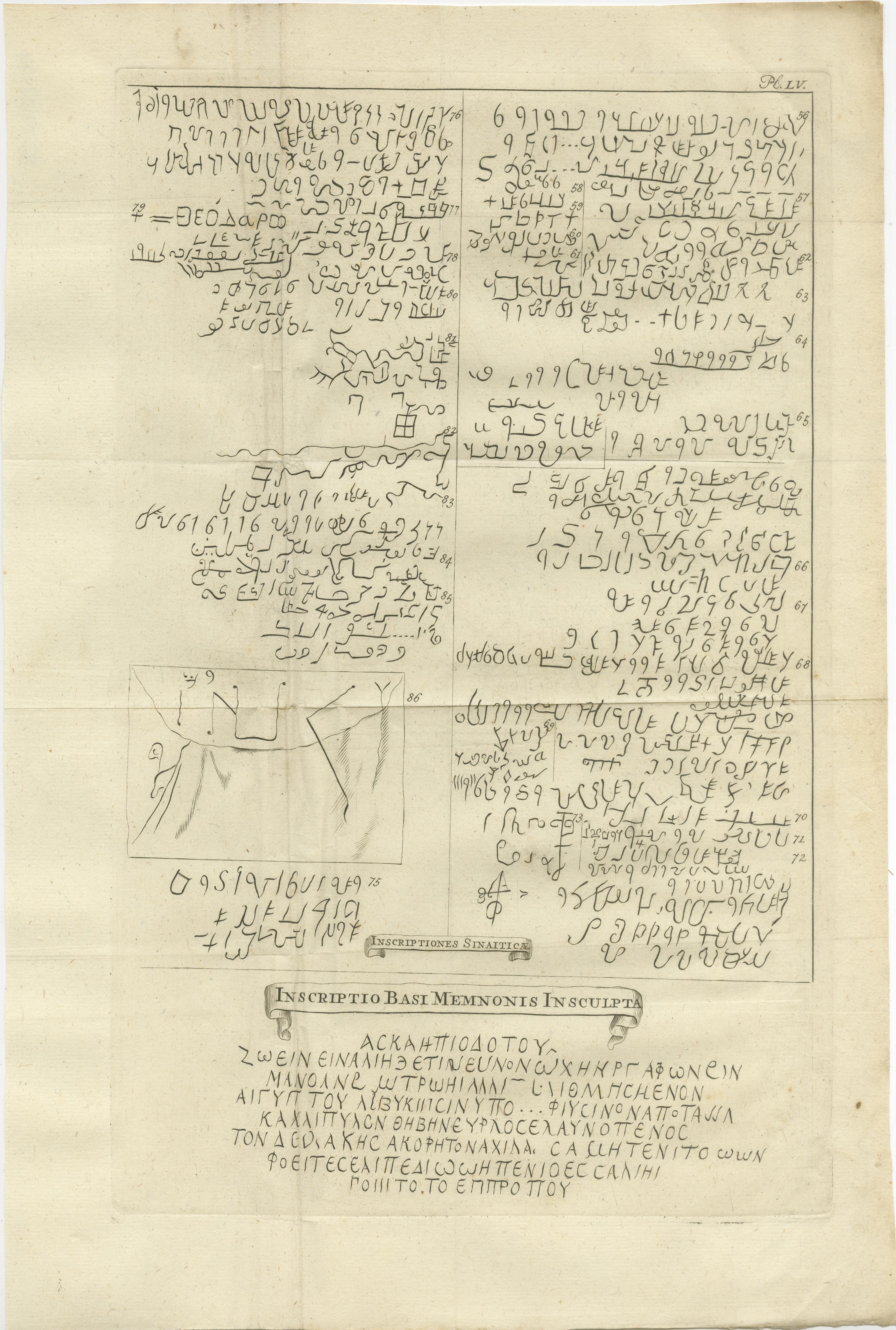 Inscripciones antiguas del Sinaí y Egipto - Inscriptio Memnonis, c.1710 Grabado Holandés en venta