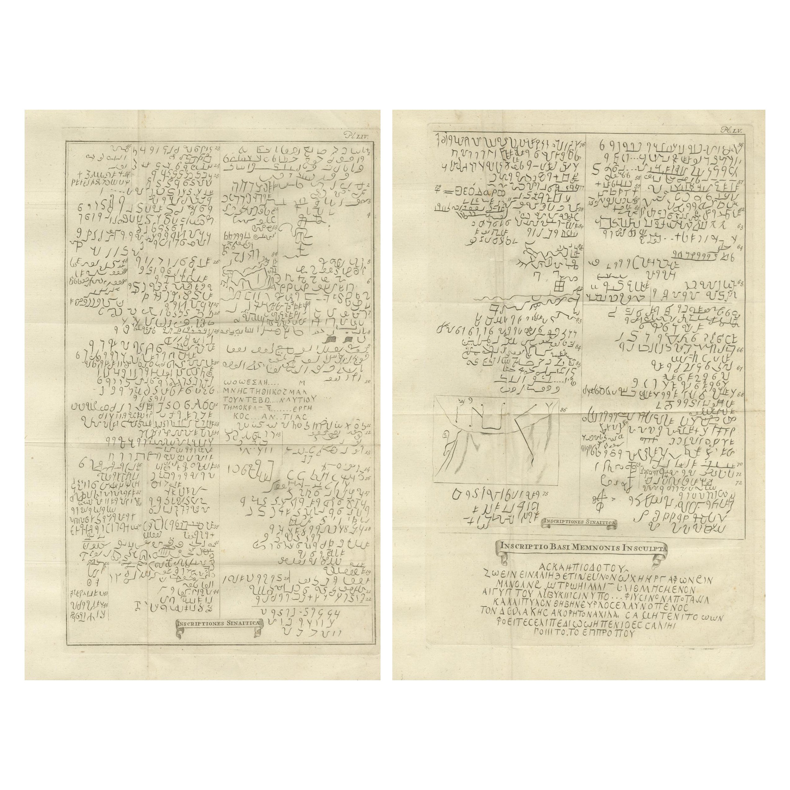 Inscripciones antiguas del Sinaí y Egipto - Inscriptio Memnonis, c.1710 Grabado en venta