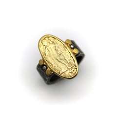 Ancient-Inspired Classical Sterling Silver and 24K Gold Ring with Diamonds