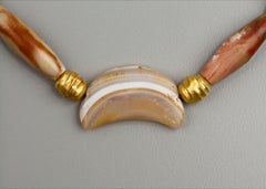 Ancient Ishtar Crescent Moon Agate Necklace with 22k Gold Beads