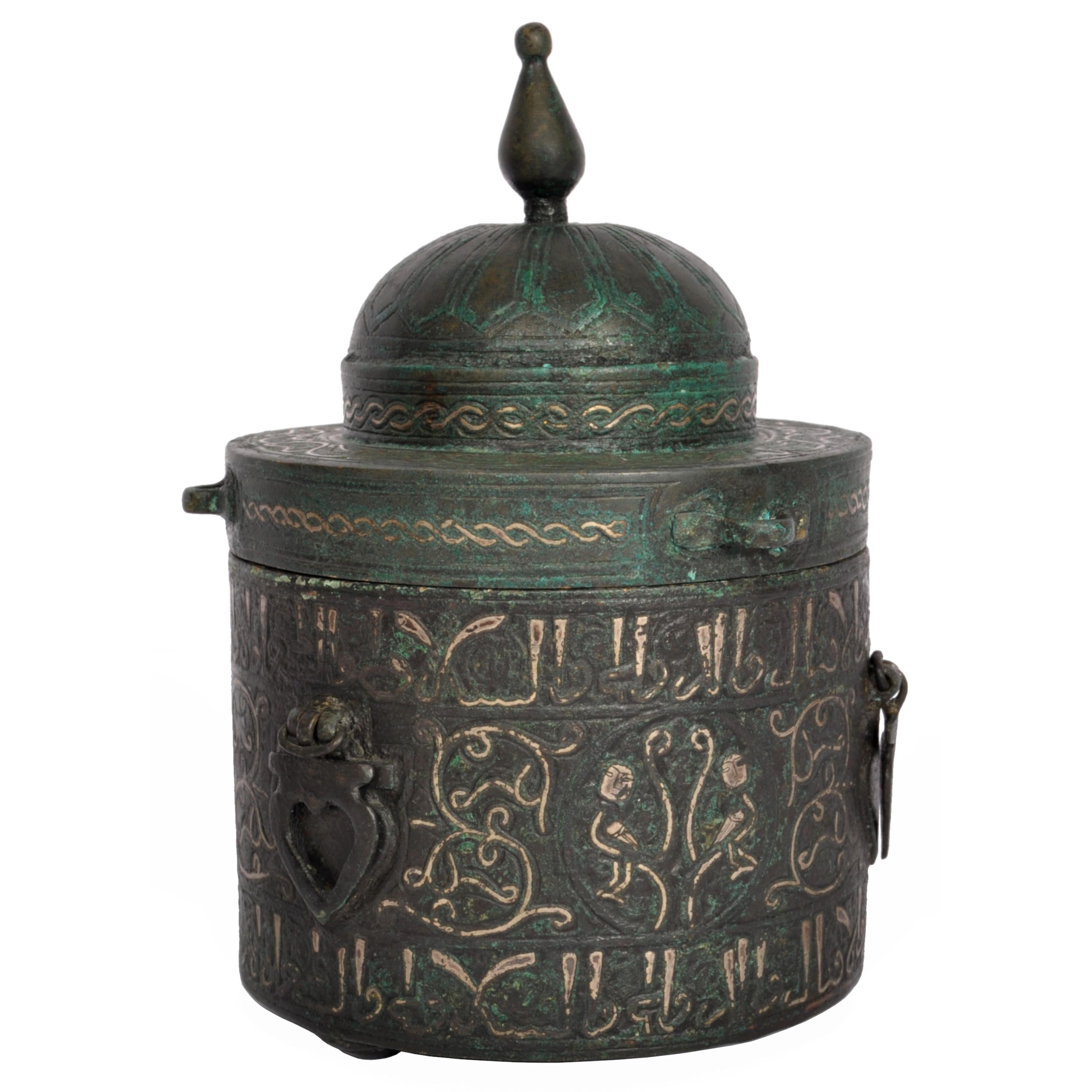 Antikes islamisches persisches Khurasan-Silber-Intarsien-Bronze-Kakaligraphie-Tintenfass 1200 im Angebot 2