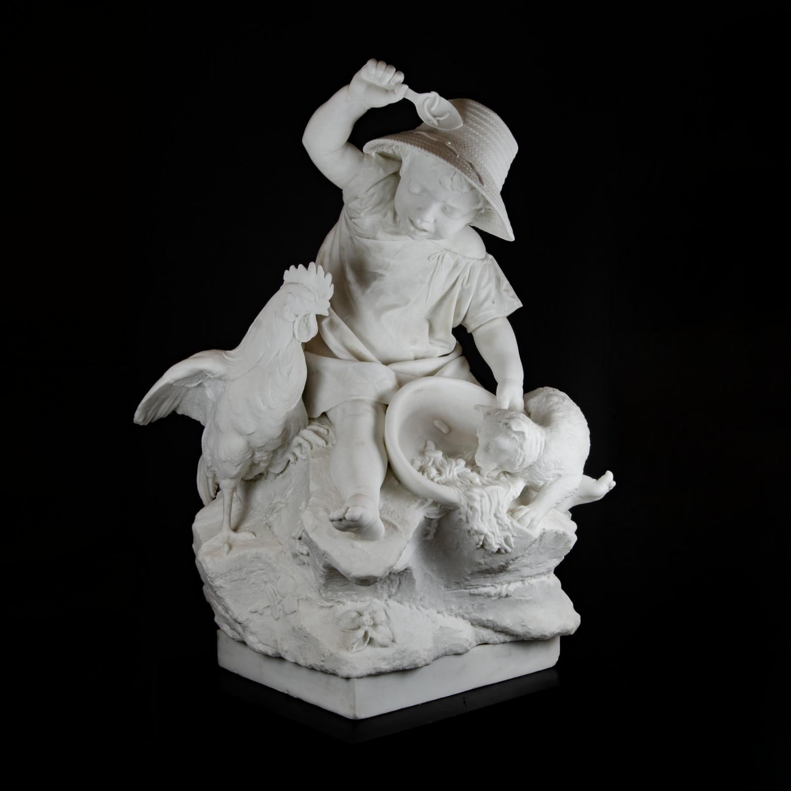 Ancient Italian Carrara marble sculpture by Raffaello Romanelli 19th century For Sale 4