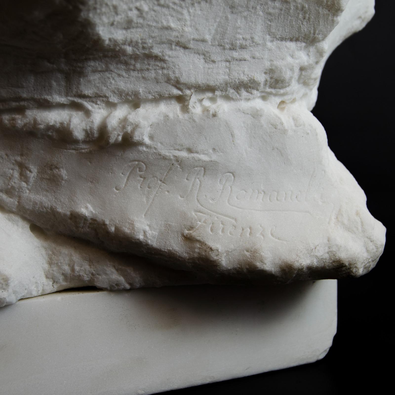 19th Century Ancient Italian Carrara marble sculpture by Raffaello Romanelli 19th century For Sale
