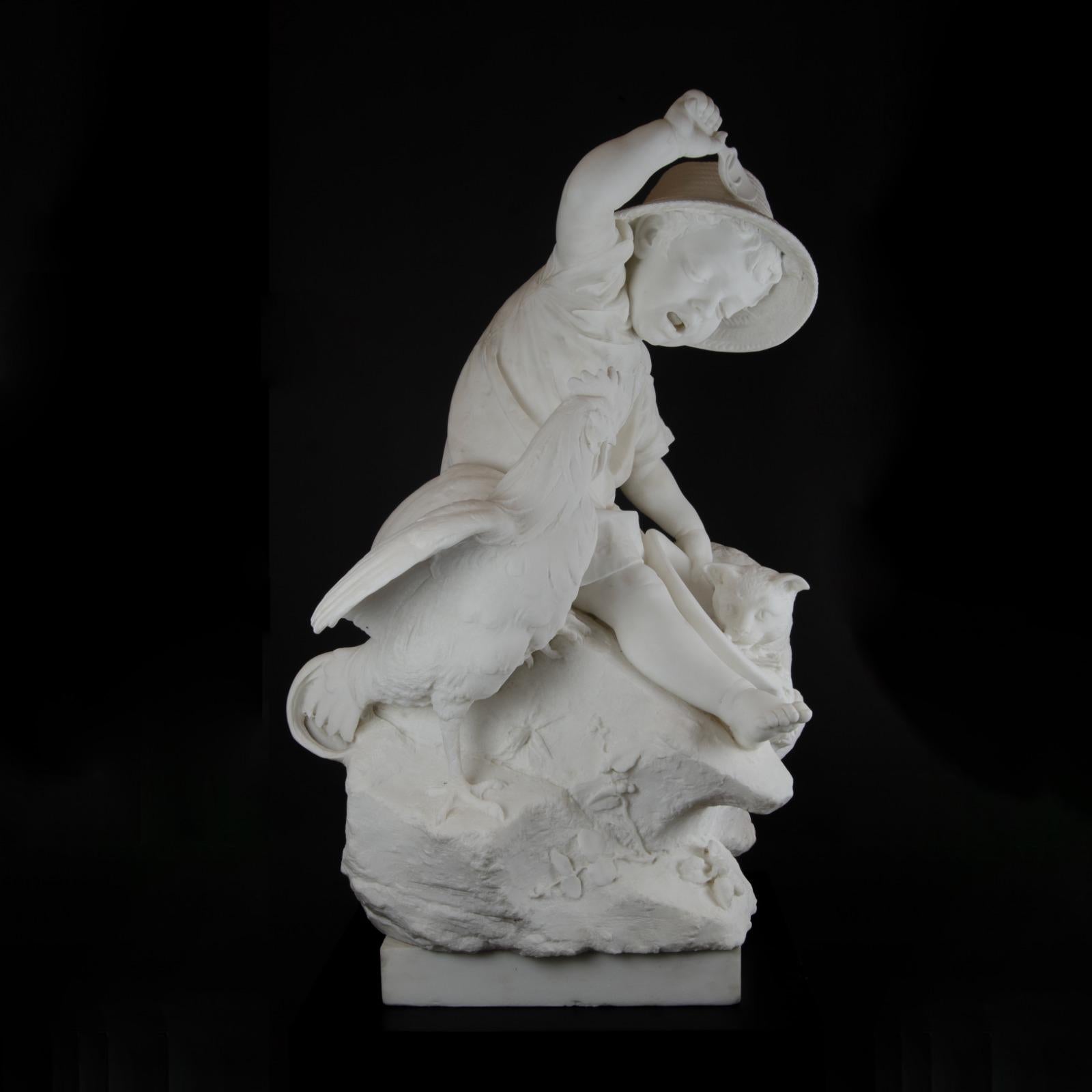 Ancient Italian Carrara marble sculpture by Raffaello Romanelli 19th century For Sale 1