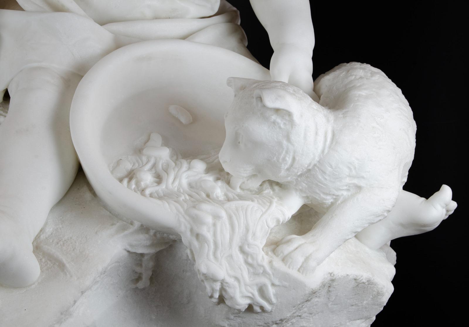 Ancient Italian Carrara marble sculpture by Raffaello Romanelli 19th century For Sale 2