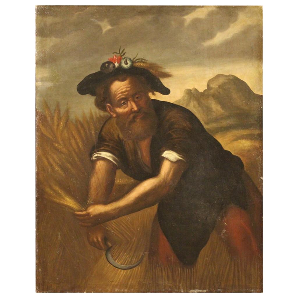 Ancient Italian Character Painting from the 18th Century For Sale
