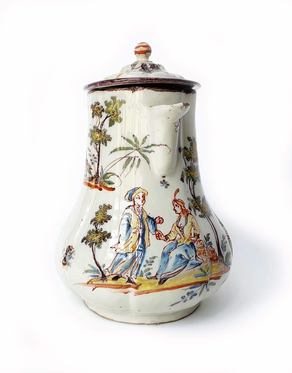Glazed Ancient Italian Coffee Pot, Coppellotti Manufacture, Lodi, Circa 1740 For Sale