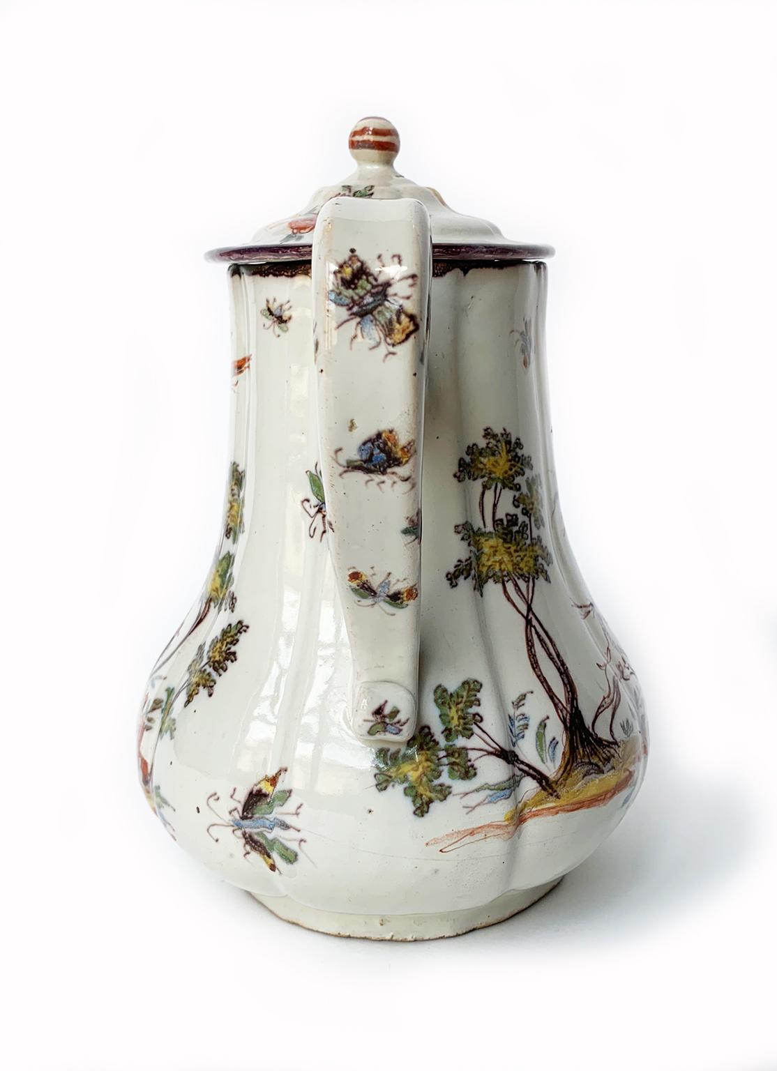 Maiolica Ancient Italian Coffee Pot, Coppellotti Manufacture, Lodi, Circa 1740 For Sale