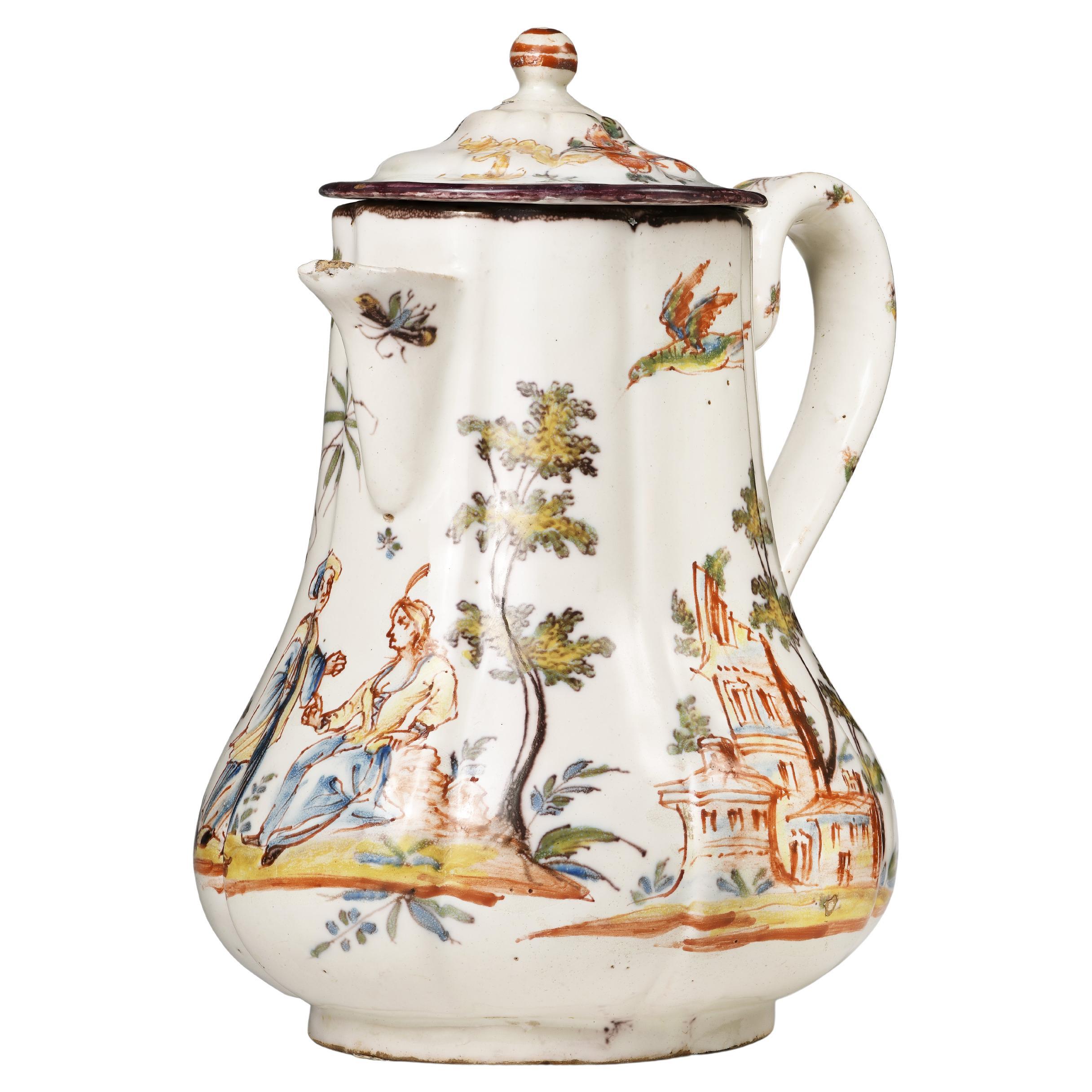 Ancient Italian Coffee Pot, Coppellotti Manufacture, Lodi, Circa 1740 For Sale