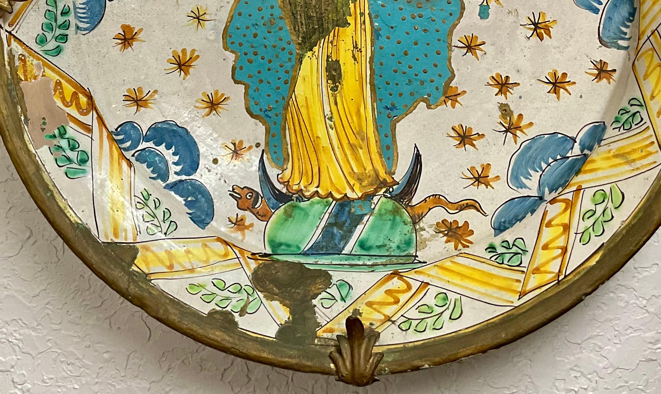 Cargador de mayólica de loza italiana antigua, muy grande Italiano en venta