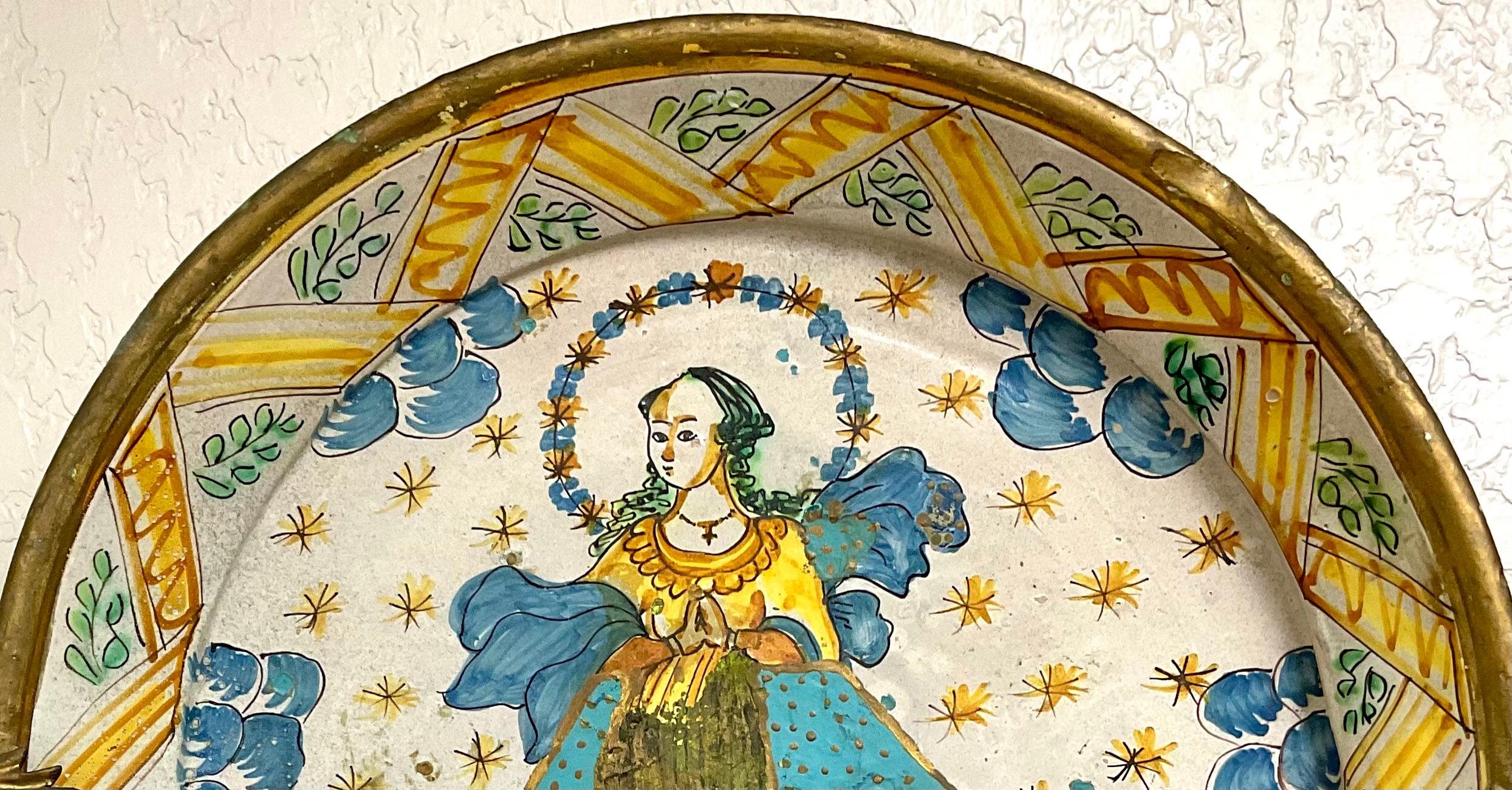 Cargador de mayólica de loza italiana antigua, muy grande en Bueno estado para la venta en Bradenton, FL
