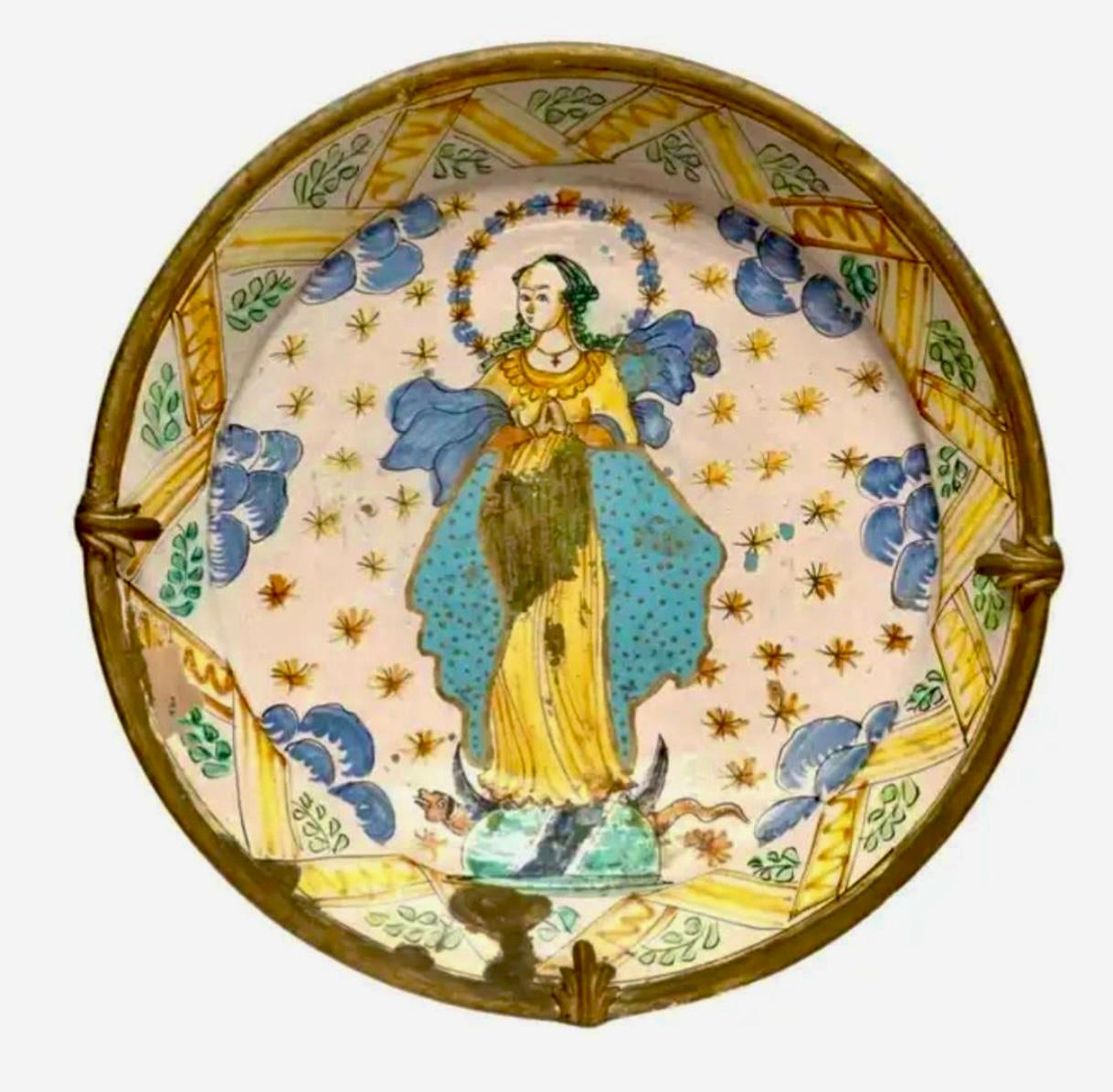 Cargador de mayólica de loza italiana antigua, muy grande en venta 2