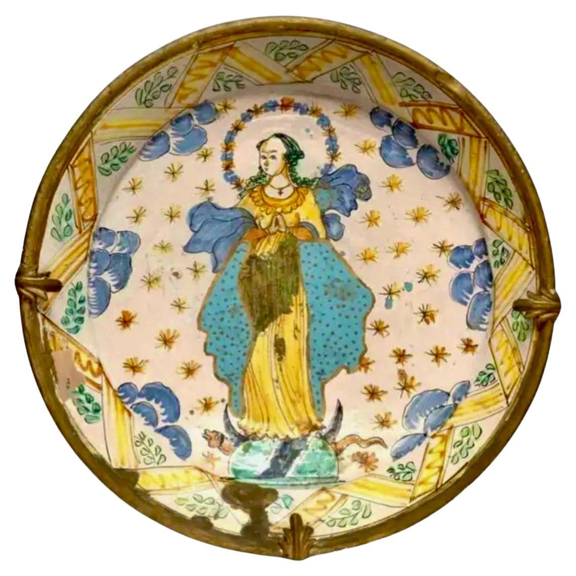 Cargador de mayólica de loza italiana antigua, muy grande en venta