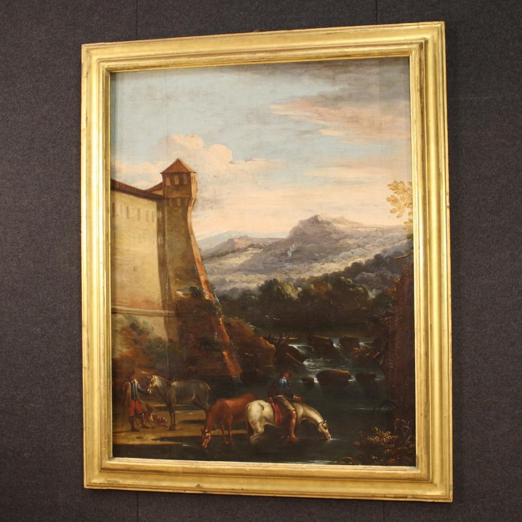 Ancient Italian Landscape Painting from the 17th Century For Sale 4