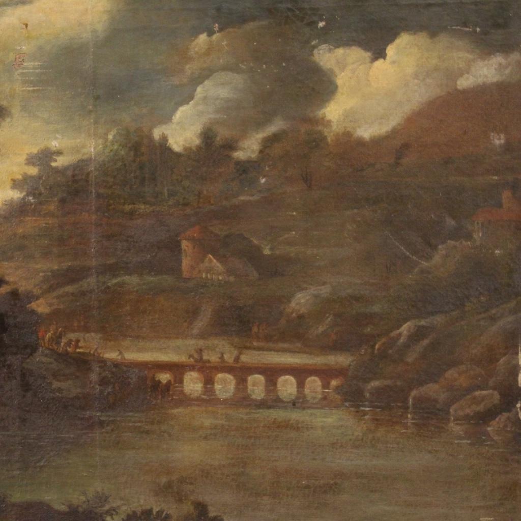 Ancient Italian Landscape Painting from the 18th Century In Good Condition For Sale In London, GB