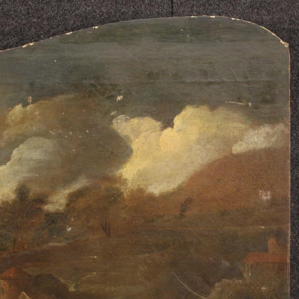 Ancient Italian Landscape Painting from the 18th Century For Sale 2