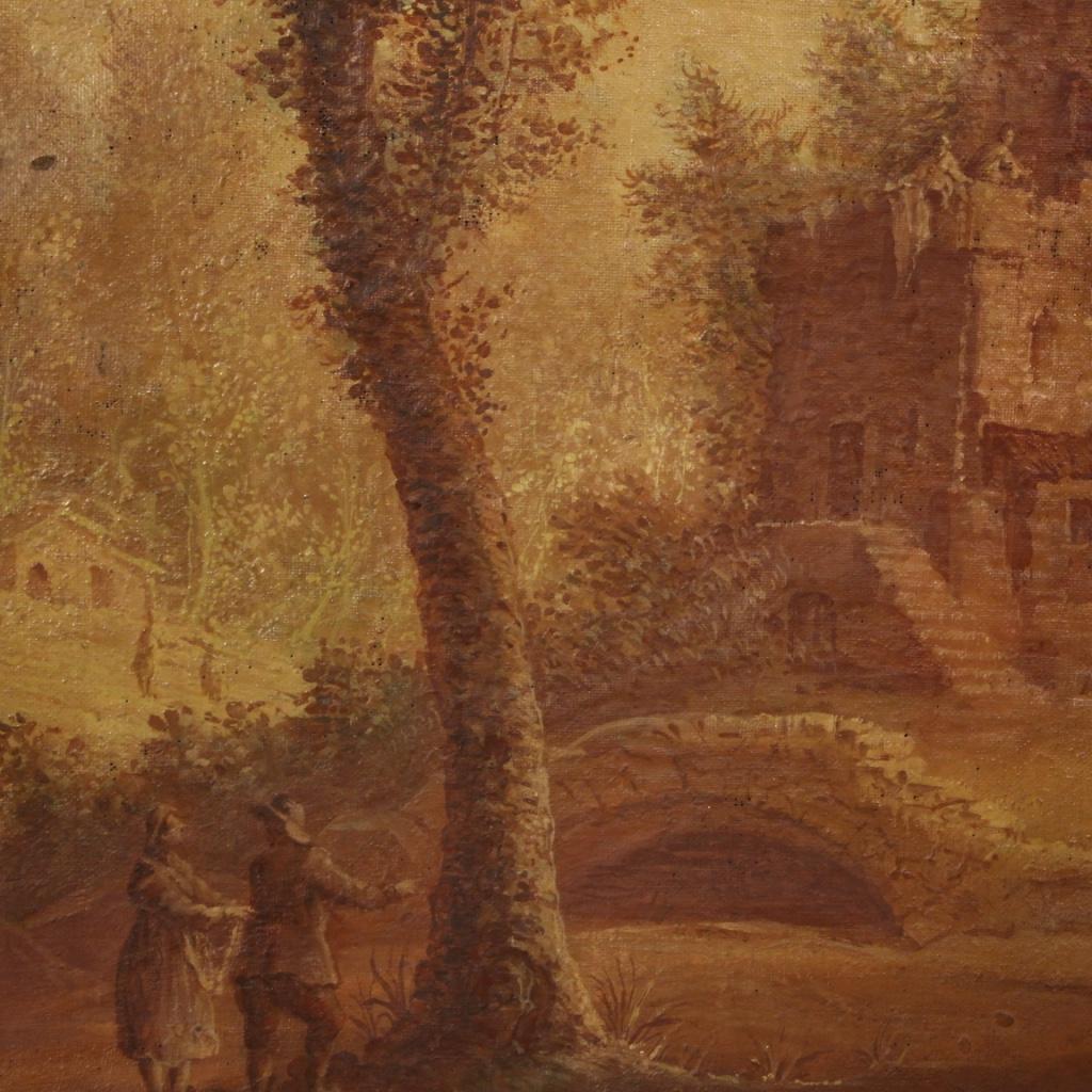 Ancient Italian Landscape Painting with Figures from the 19th Century In Good Condition For Sale In London, GB