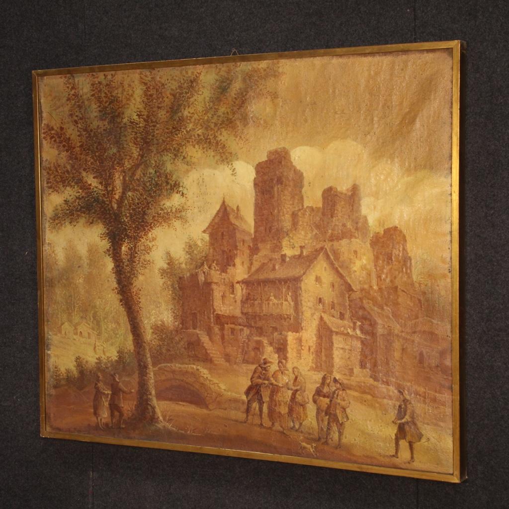 Ancient Italian Landscape Painting with Figures from the 19th Century For Sale 2