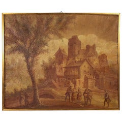 Ancient Italian Landscape Painting with Figures from the 19th Century