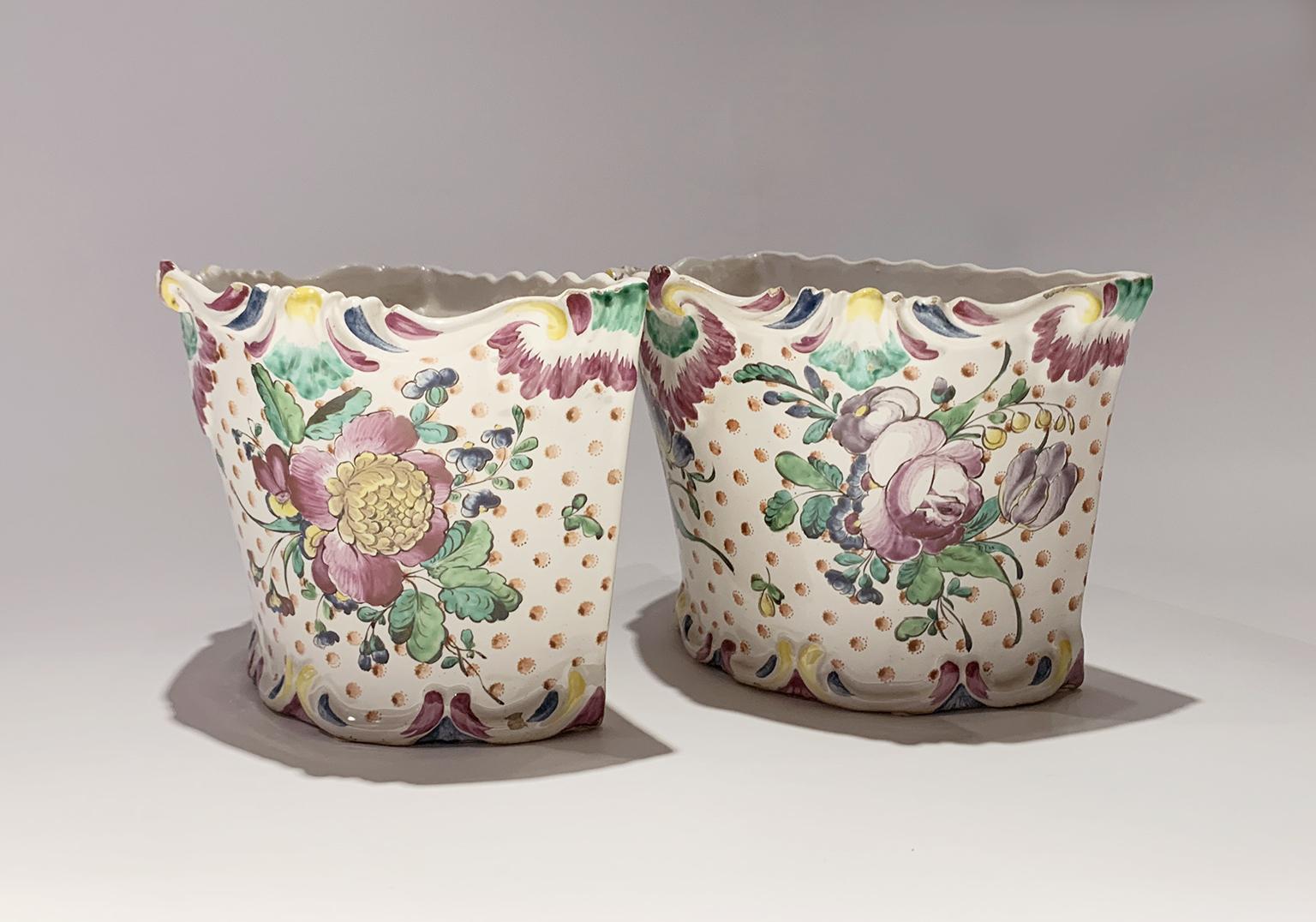 Ancient Italian Maiolica Flower Pots, Pasquale Rubati Factory, Milan 1770 circa 1