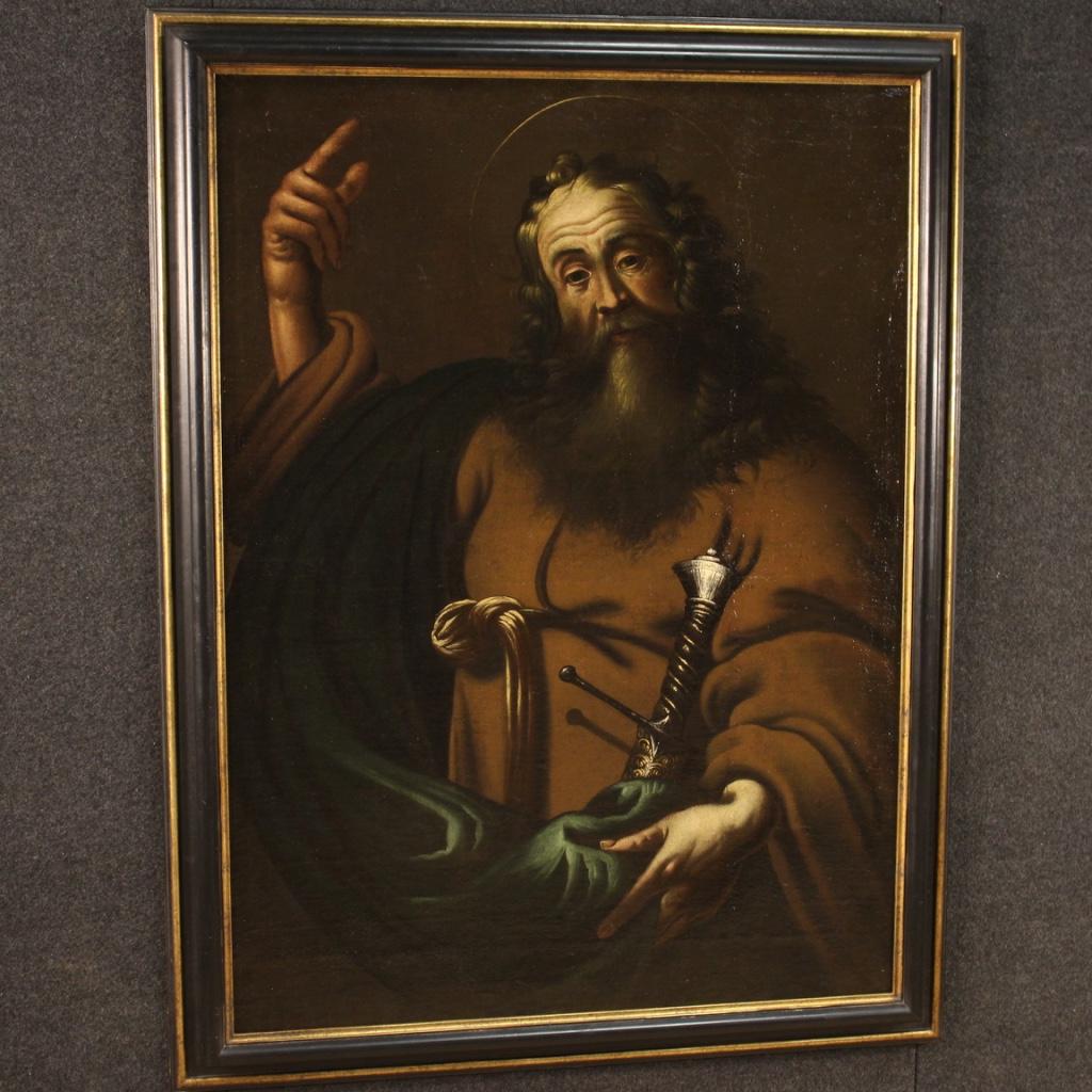 Ancient Italian Painting of Saint Paul from the 17th Century For Sale 1