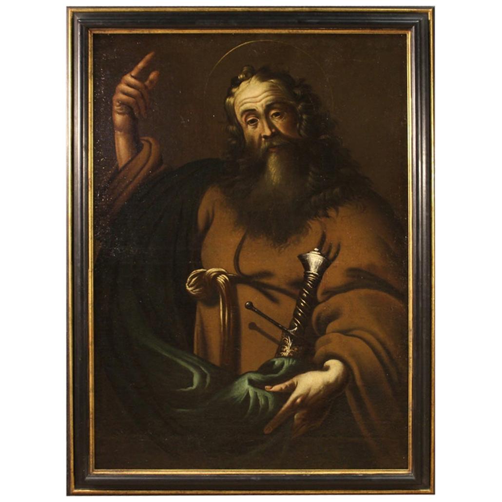 Ancient Italian Painting of Saint Paul from the 17th Century For Sale