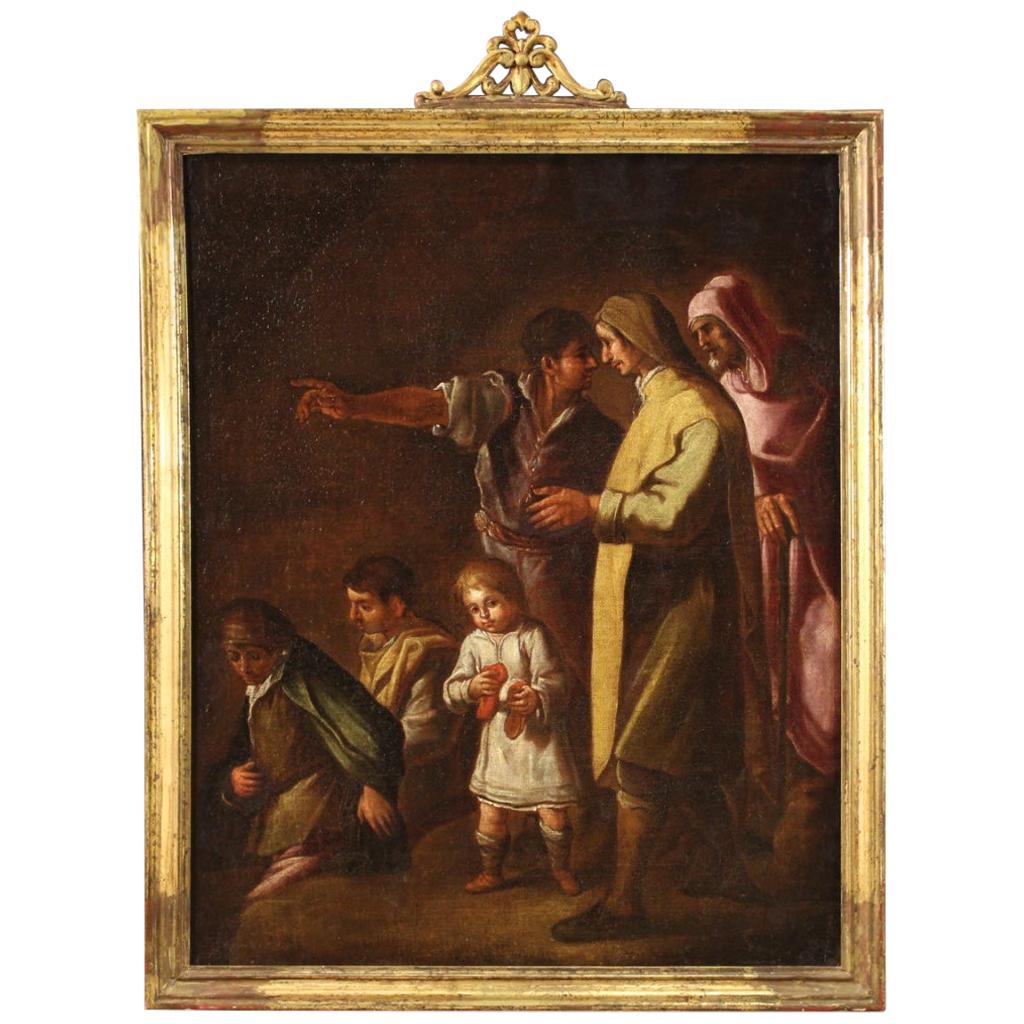 Ancient Italian Painting Scene with Characters from the 18th Century For Sale