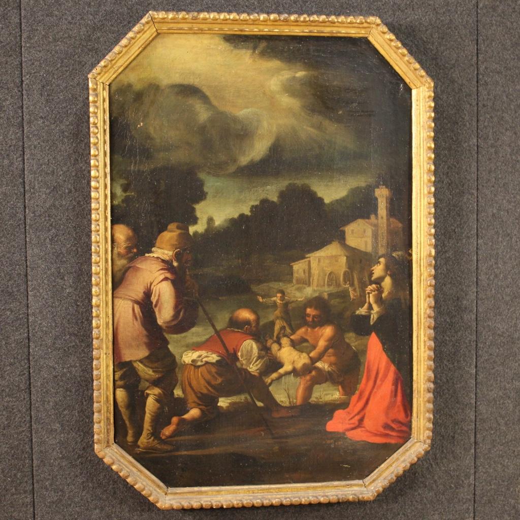 Ancient Italian Religious Oil Painting on Canvas of the 17th Century For Sale 1