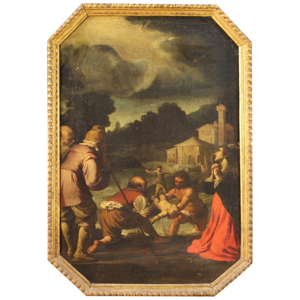Ancient Italian Religious Oil Painting on Canvas of the 17th Century For Sale