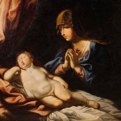 Ancient Italian Religious Painting Madonna with Child from the 17th Century