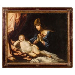 Ancient Italian Religious Painting Madonna with Child from the 17th Century