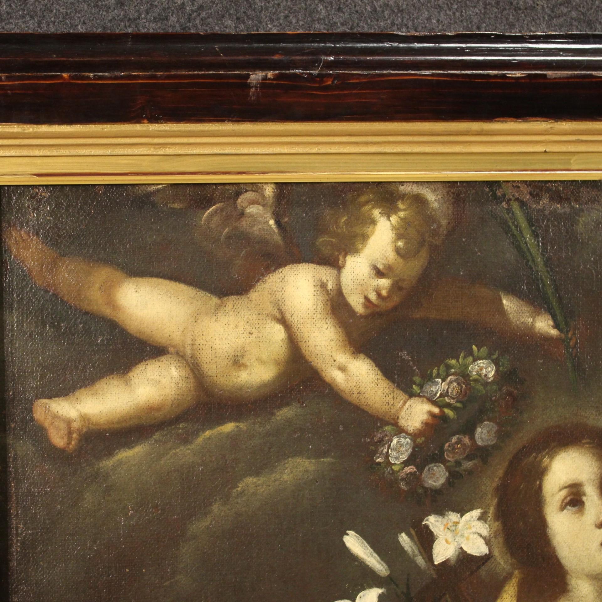 Ancient Italian Religious Painting Santa Liberata with Cherubs, 17th Century For Sale 2