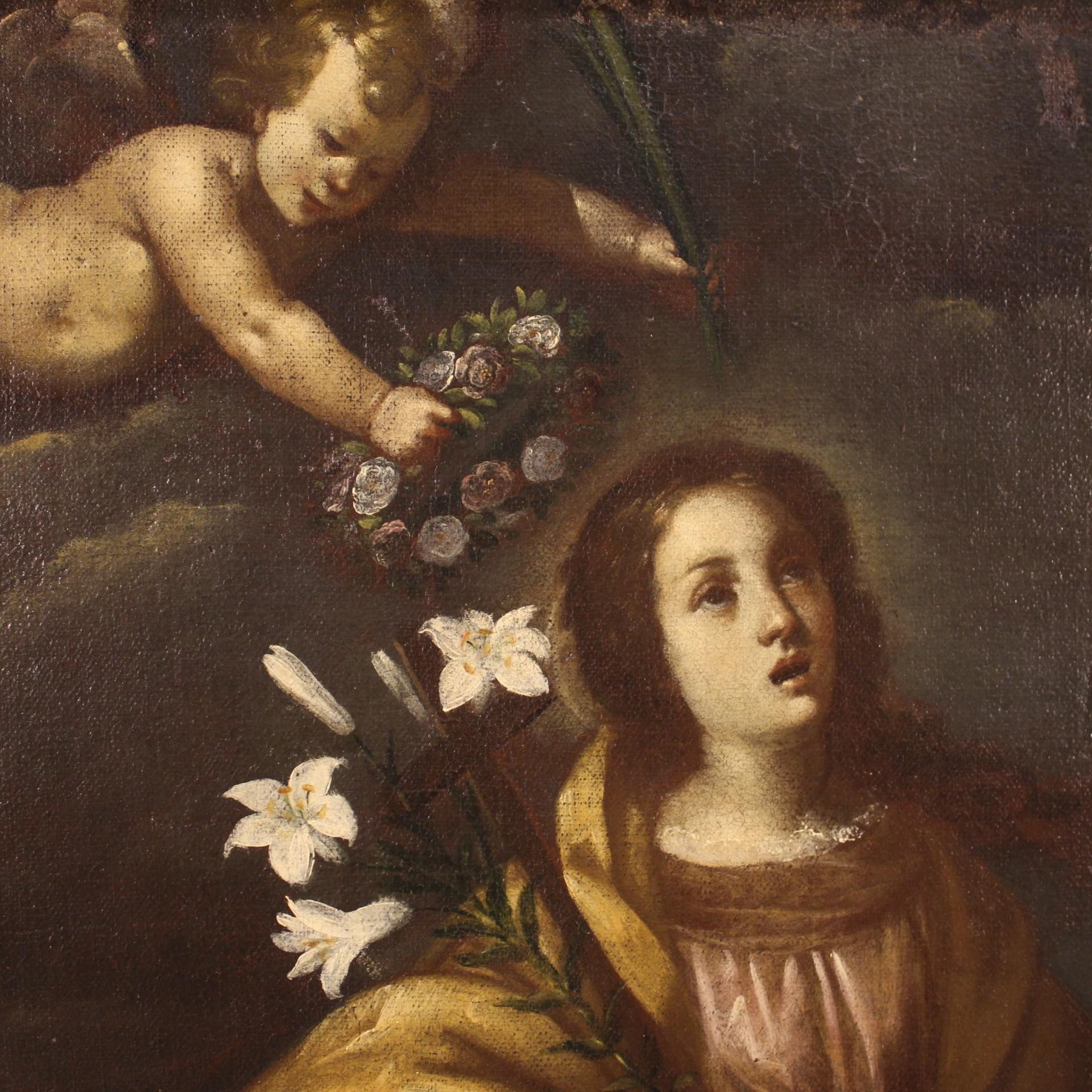 Ancient Italian Religious Painting Santa Liberata with Cherubs, 17th Century For Sale 5
