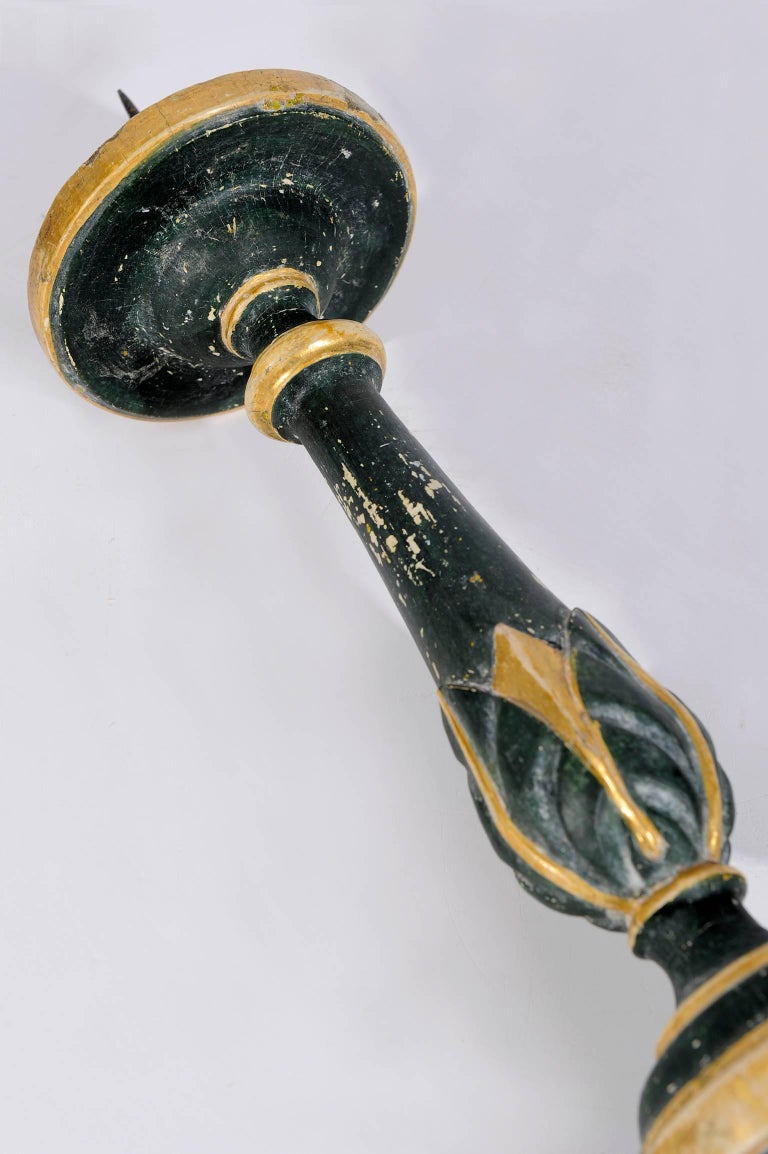 Ancient Italian Tall Wooden Candlesticks, Set of Four For Sale at 1stdibs