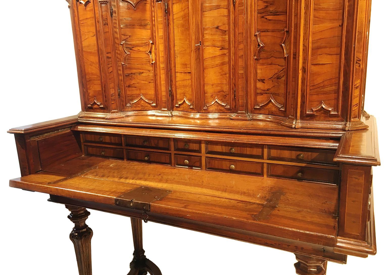 Mid-18th Century Ancient Italian Writing Desk with Upper Cabinet, Milan, Circa 1730 For Sale