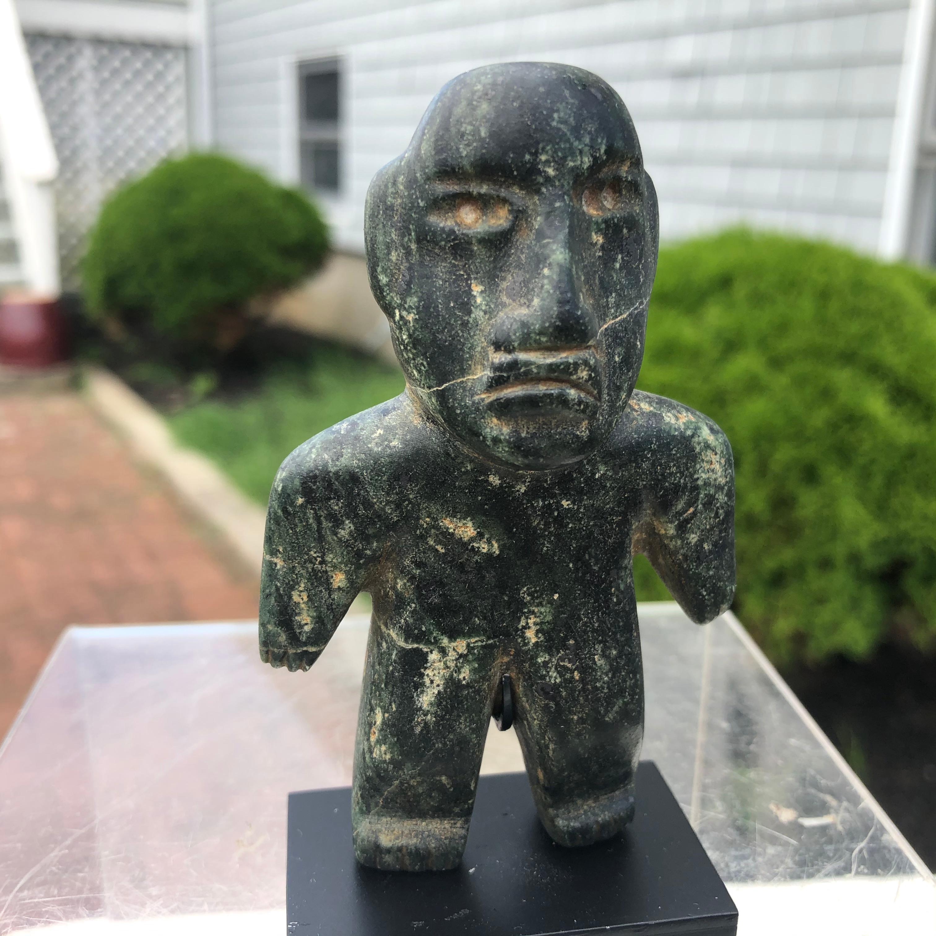 Ancient Jade Pre Columbian Figure Supernatural Human, 1000-400 BC In Good Condition In South Burlington, VT