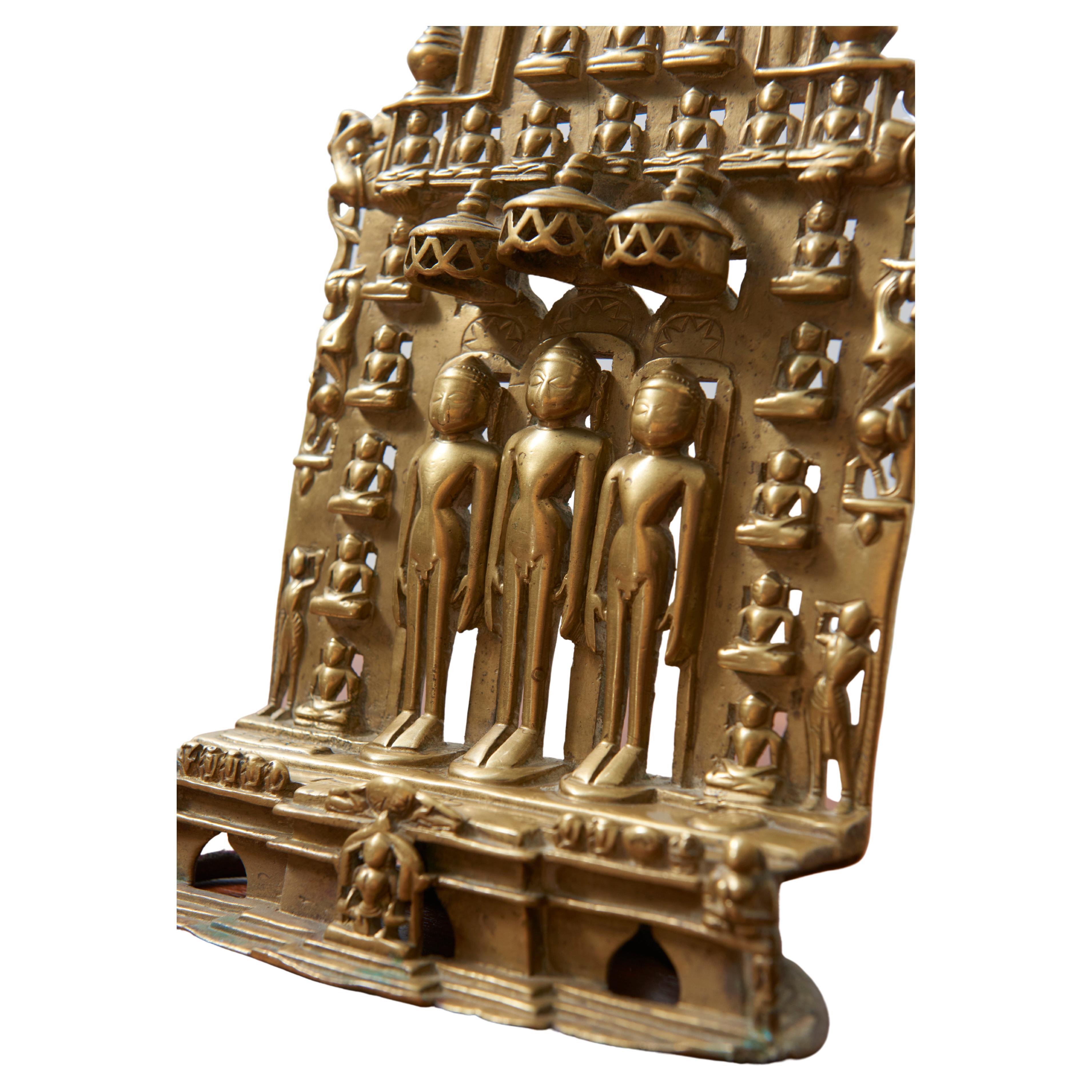Medieval Ancient Jain Altarpiece with Three Standing Jina's, Gujarat, India 16th Century For Sale