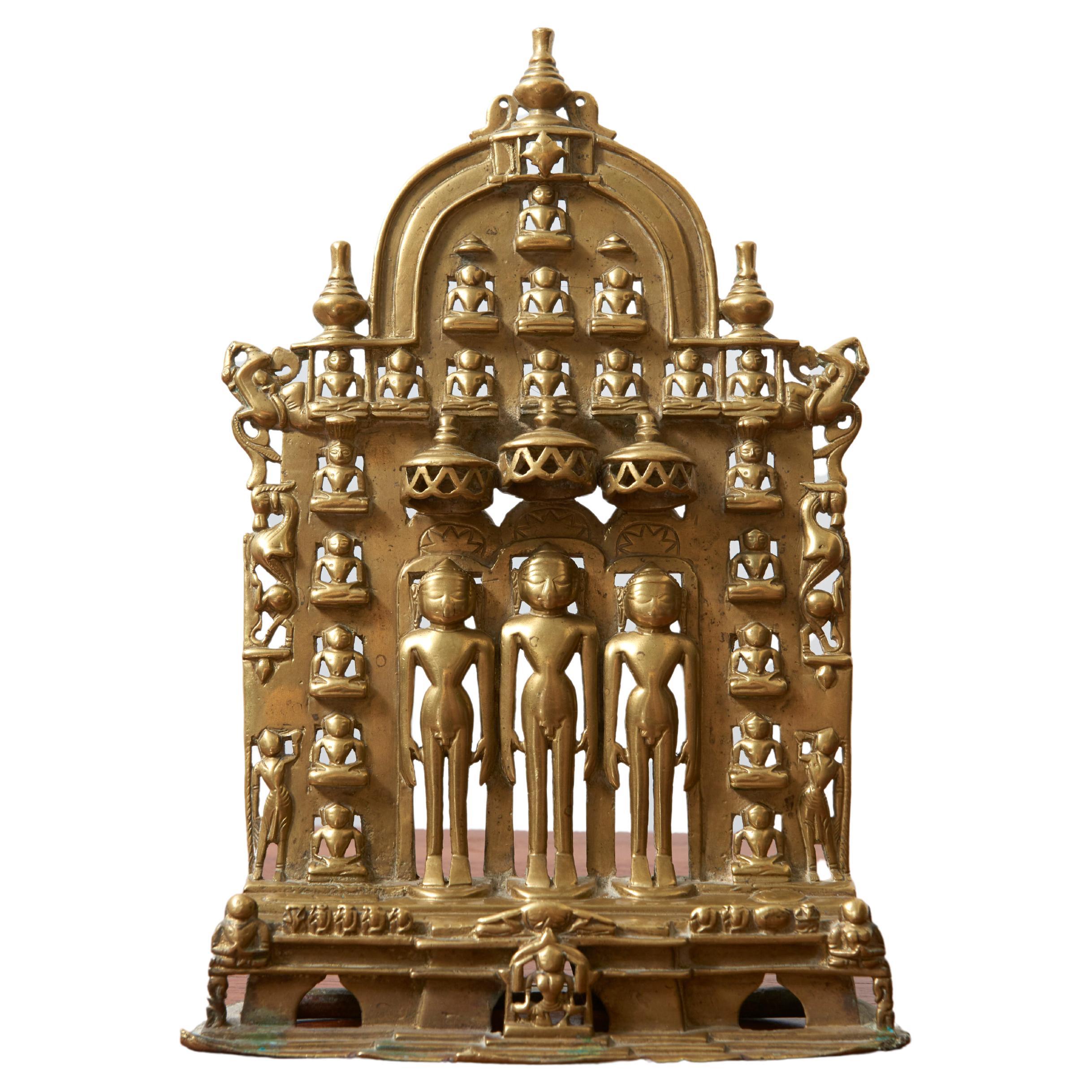 Ancient Jain Altarpiece with Three Standing Jina's, Gujarat, India 16th Century For Sale