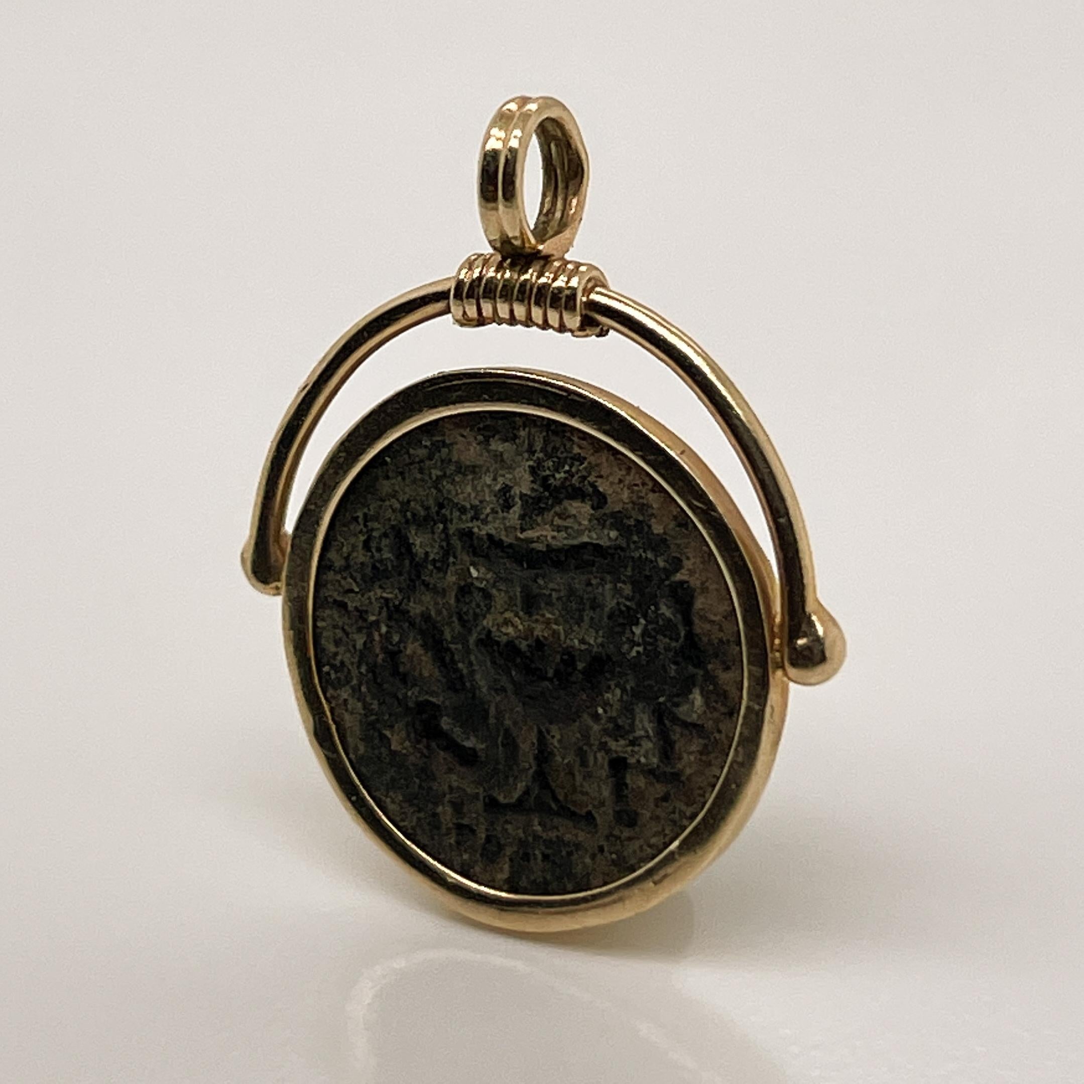 Ancient Jewish Roman Wars Bronze Coin Mounted in a 14 Karat Gold Pendant, VR 4