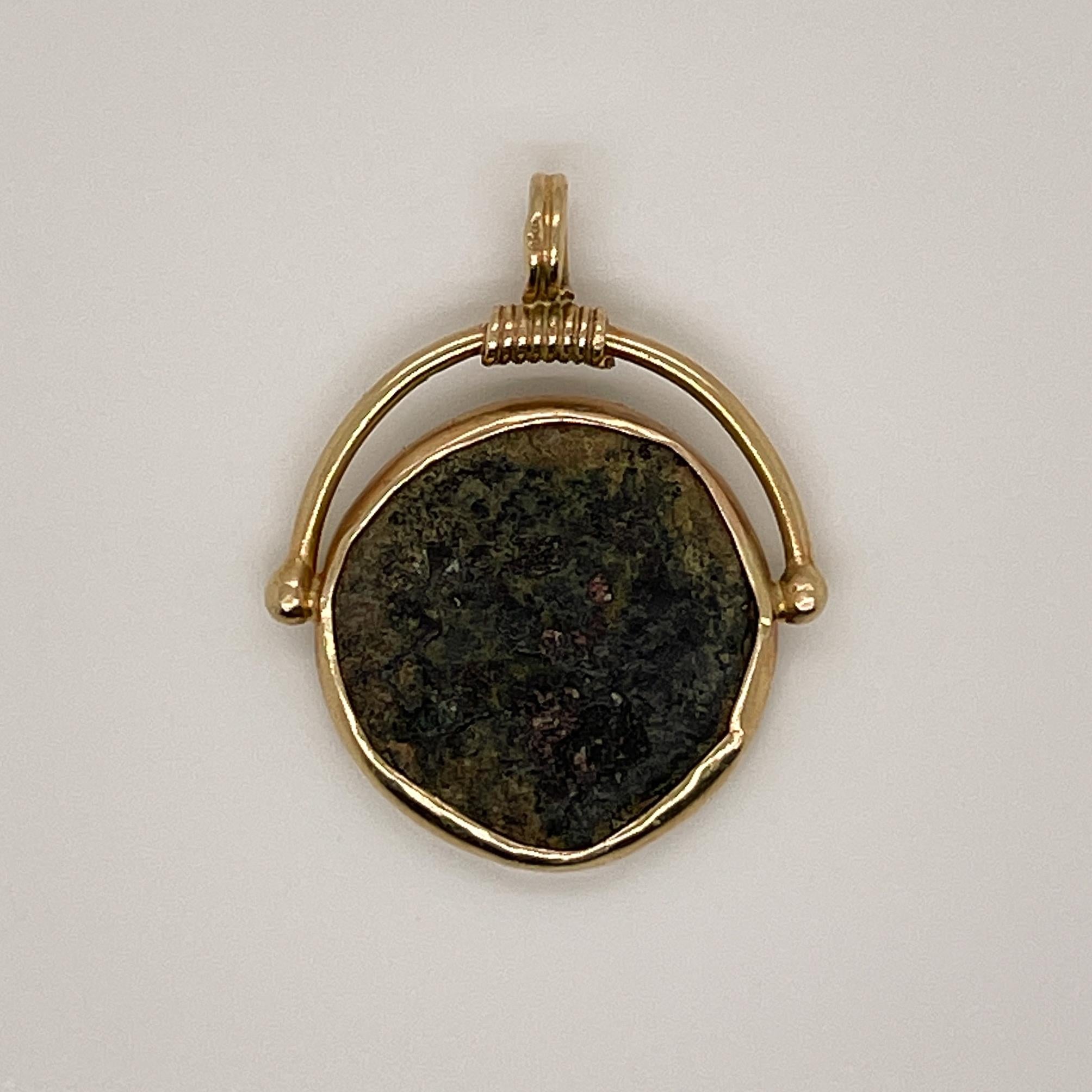 Ancient Jewish Roman Wars Bronze Coin Mounted in a 14 Karat Gold Pendant, VR 5