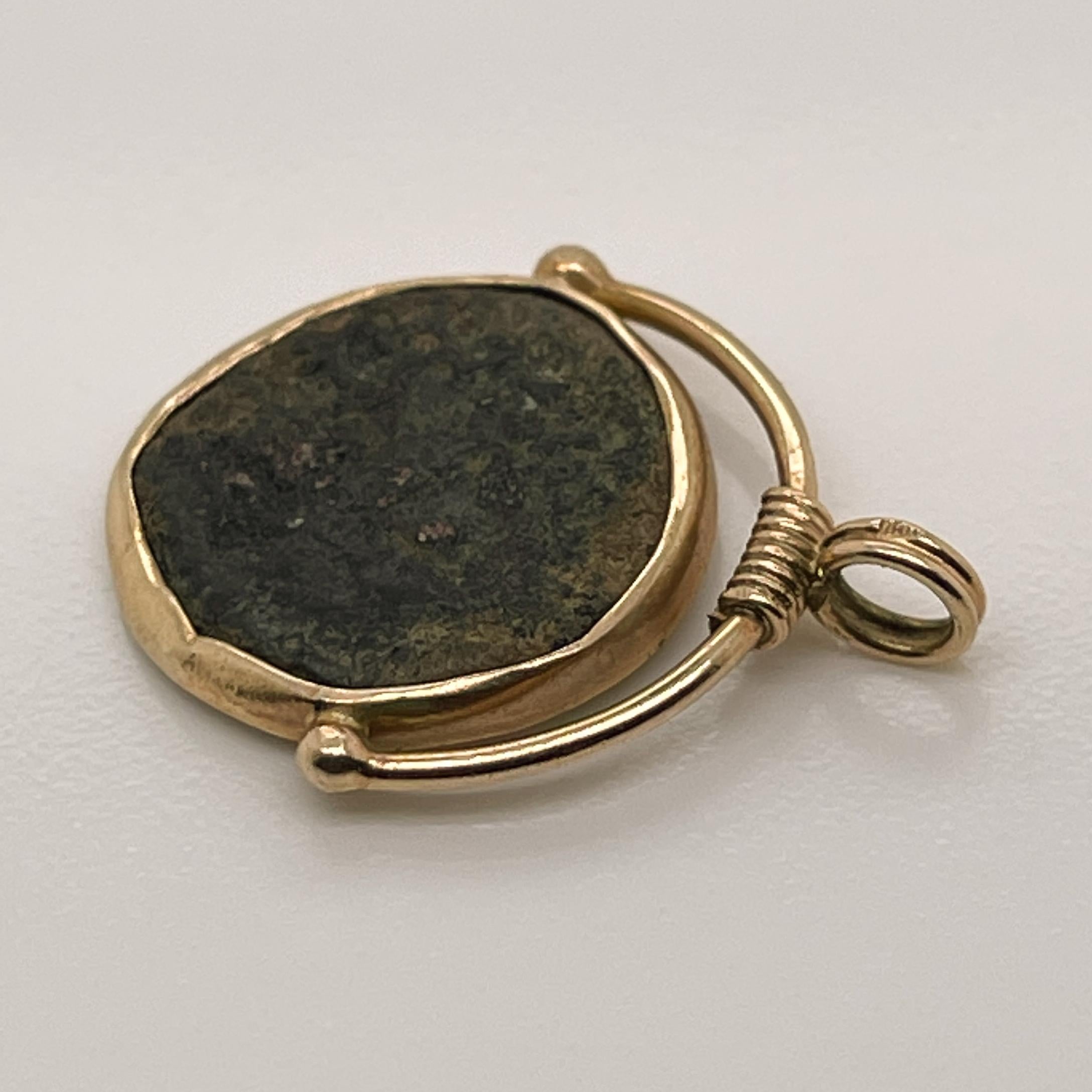 Ancient Jewish Roman Wars Bronze Coin Mounted in a 14 Karat Gold Pendant, VR 7
