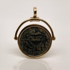 Ancient Jewish Roman Wars Bronze Coin Mounted in a 14 Karat Gold Pendant, VR