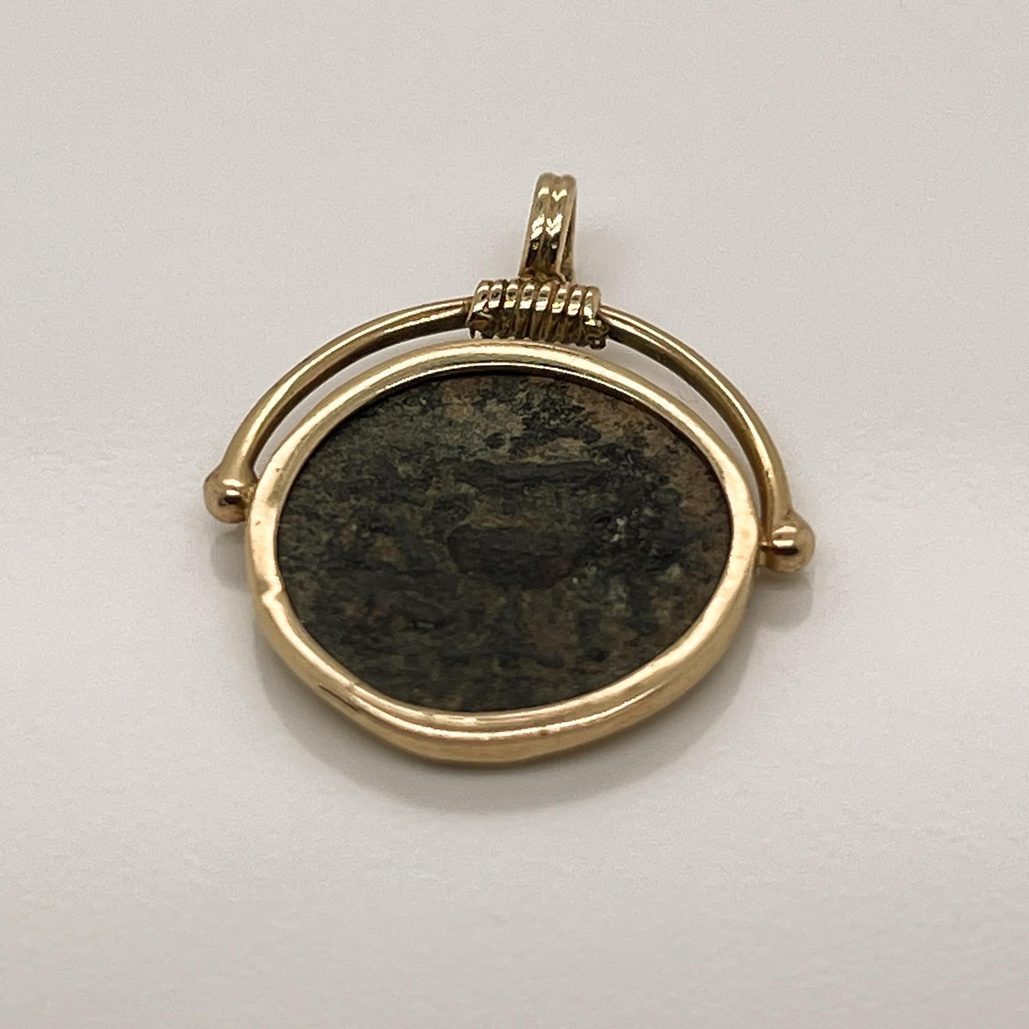 Ancient Jewish Roman Wars Bronze Coin Mounted in a 14 Karat Gold Pendant, VR In Good Condition In Philadelphia, PA